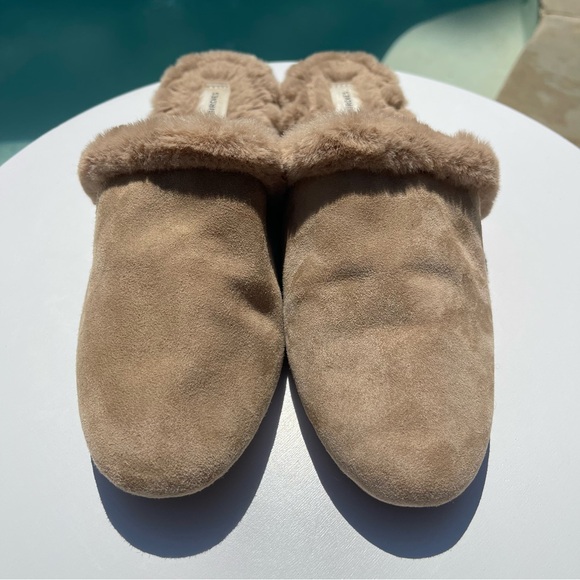 Birdie The Songbird Biscotti Suede & Faux Fur Women’s Slippers Size 8 - Picture 2 of 6